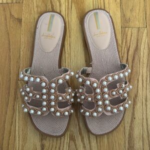 Sam Edelman sz 10 Bay Slide Pink Pearl Embellished Sandals like new condition